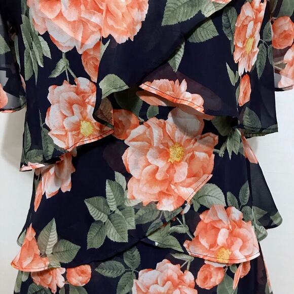 SLNY NWT Knee Length Tiered Flutter Sleeves Dress Women 6 - Picture 4 of 10